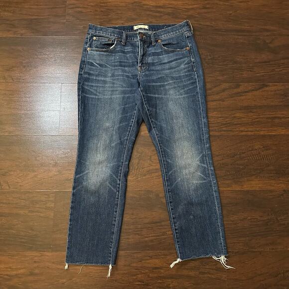 Madewell dark wash slim boyjean raw hem jeans size 28 - Picture 2 of 14